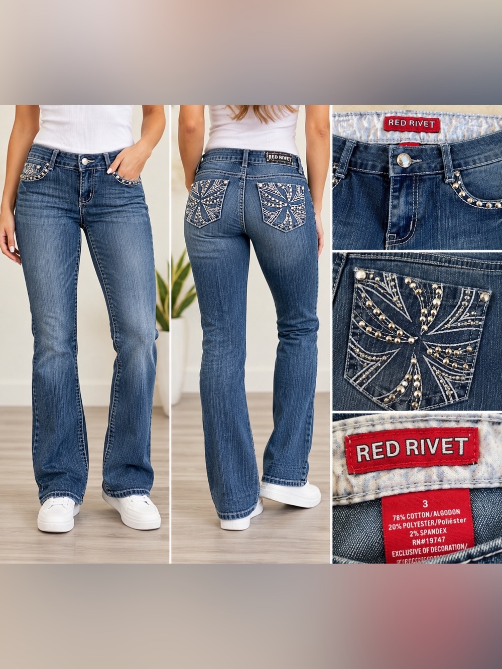 Red Rivet Embellished Bootcut Jeans/Women’s size 3